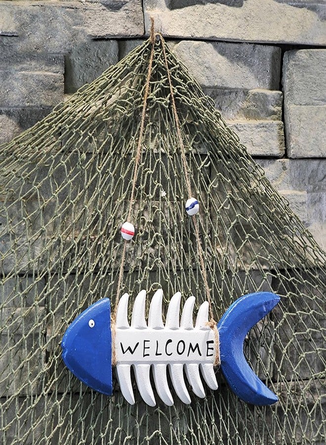 Miyolo Fish Wall Decor Mediterranean Beach Themed Welcome Sign Wooden Fish Skeleton Nautical Ornament for Kids Room Kindergarten School Bathroom 10.8" x 3.8" Porch Door Hanging Decorations - Image 3